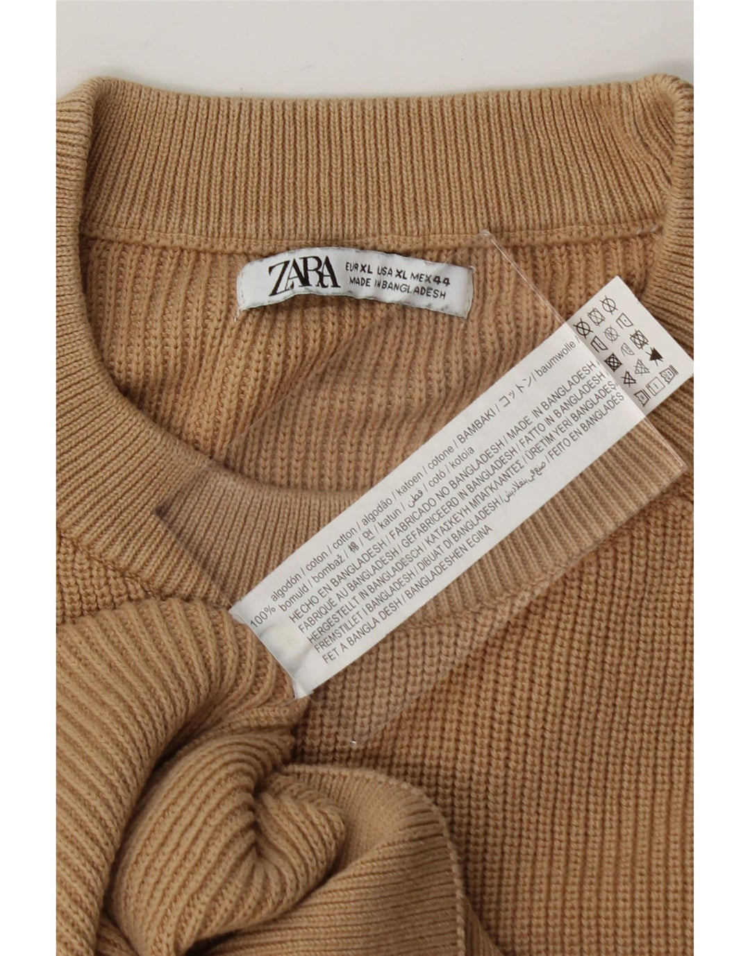 ZARA Mens Crew Neck Jumper Sweater XL Beige Cotton Vintage Zara and Second-Hand Zara from Messina Hembry 