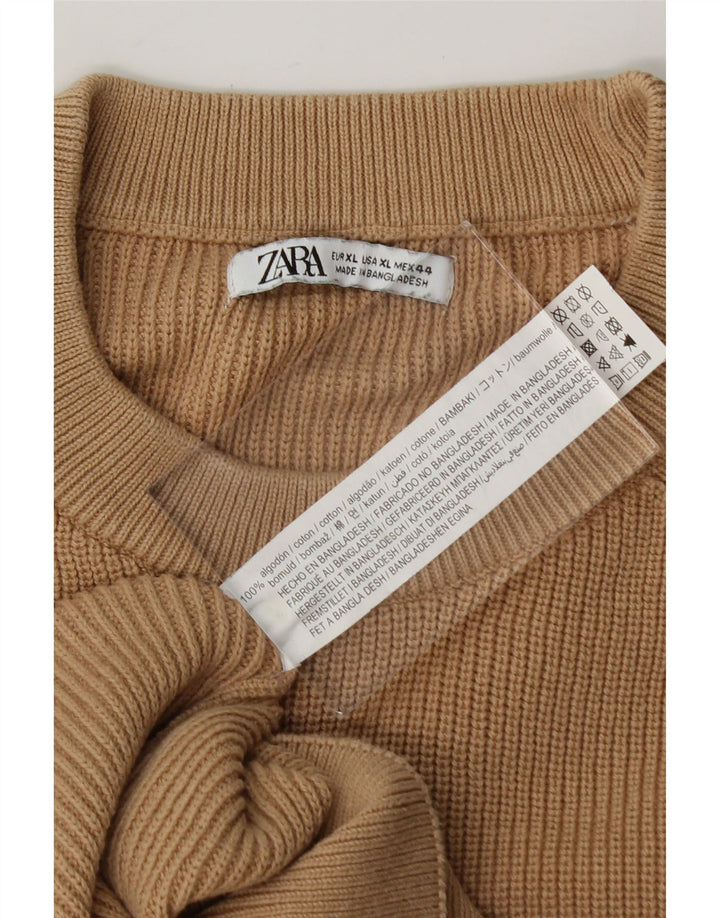 ZARA Mens Crew Neck Jumper Sweater XL Beige Cotton Vintage Zara and Second-Hand Zara from Messina Hembry 