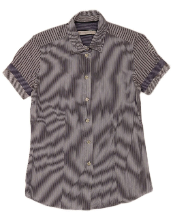 North Sails Womens Short Sleeve Shirt UK 10 Small Blue Pinstripe Cotton