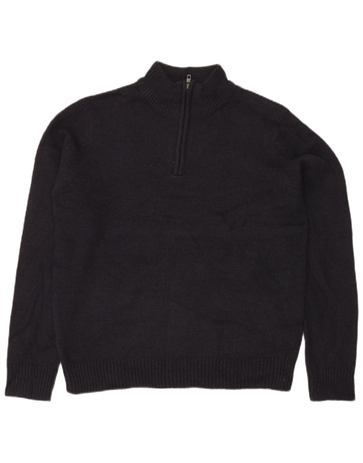 French Connection Mens Zip Neck Jumper Sweater Large Navy Blue Acrylic