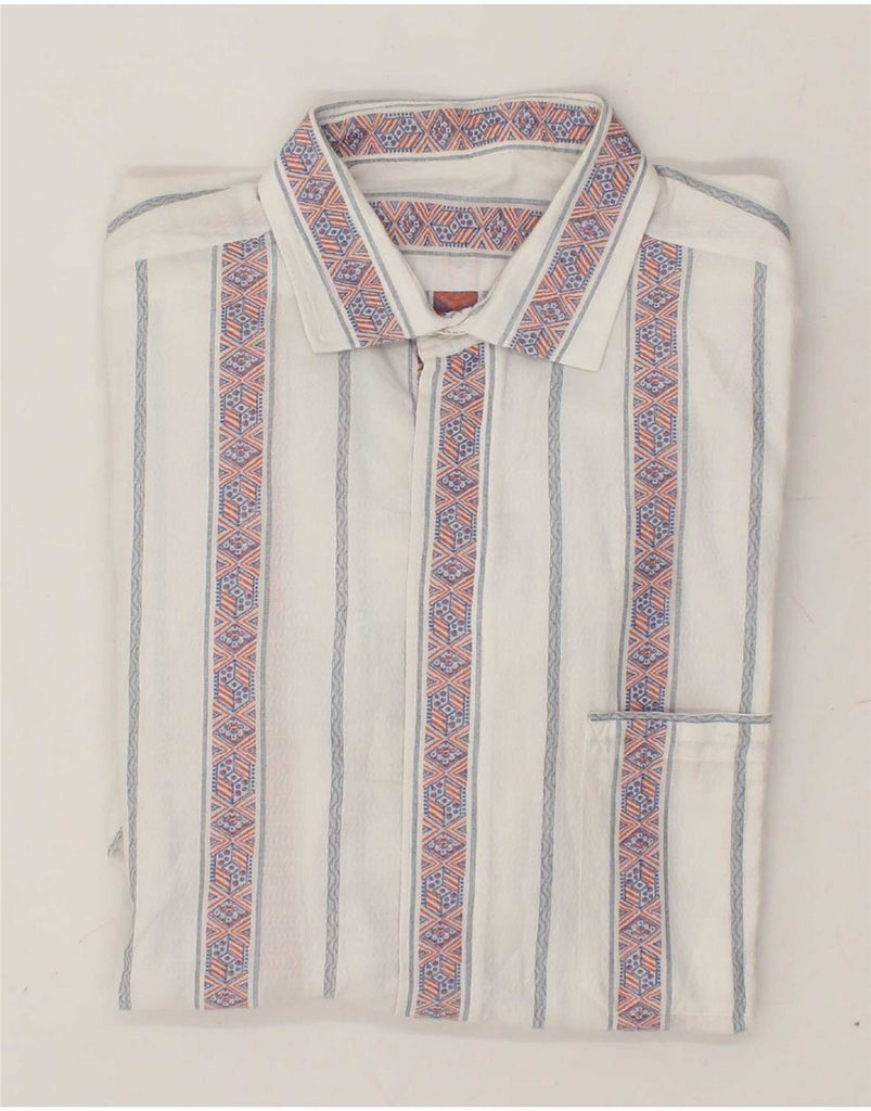 VINTAGE Mens Shirt Large White Striped Vintage Vintage and Second-Hand Vintage from Messina Hembry 