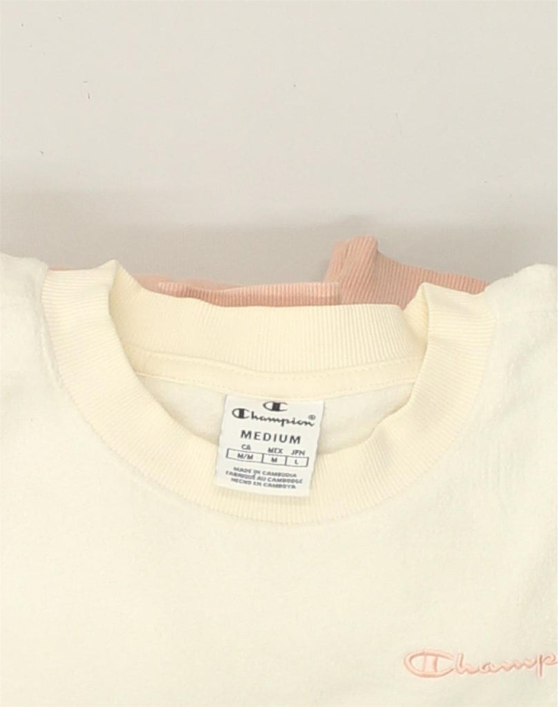 CHAMPION Womens Loose Fit Sweatshirt Jumper UK 14 Medium Beige Colourblock | Vintage Champion | Thrift | Second-Hand Champion | Used Clothing | Messina Hembry 