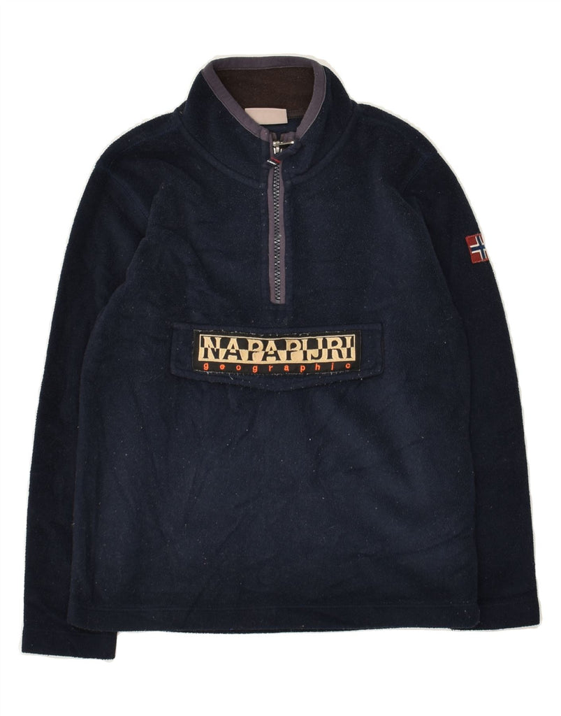 NAPAPIJRI Boys Graphic Zip Neck Fleece Jumper 7-8 Years Navy Blue | Vintage Napapijri | Thrift | Second-Hand Napapijri | Used Clothing | Messina Hembry 