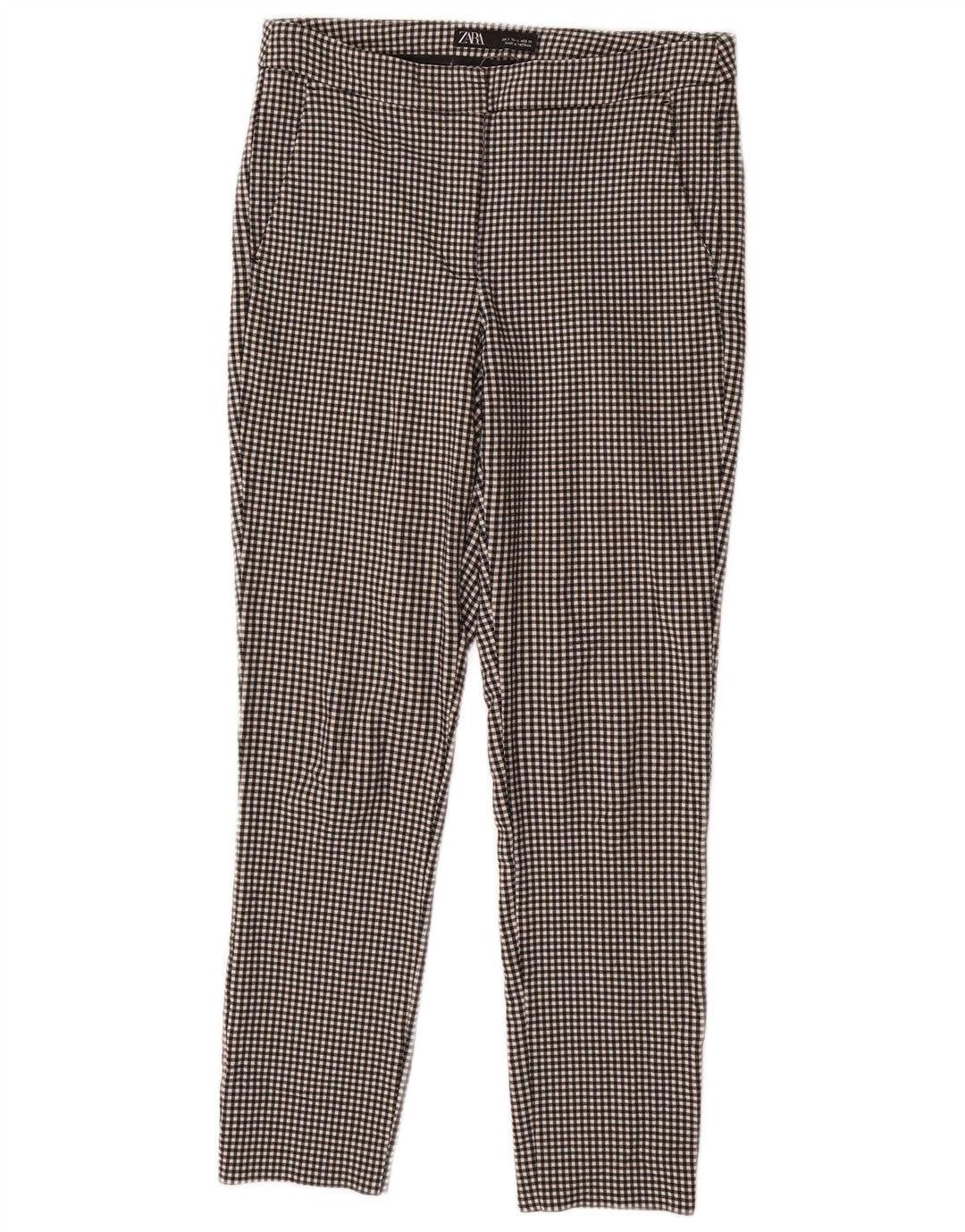 ZARA Womens Slim Chino Trousers W27 L28 Black Gingham Viscose