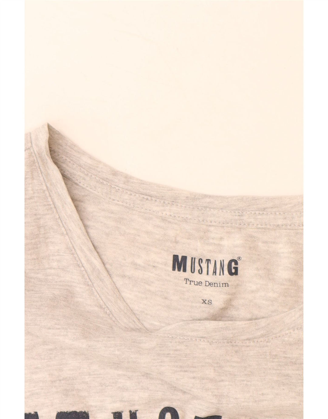MUSTANG Womens Graphic T-Shirt Top UK 6 XS Grey Flecked
