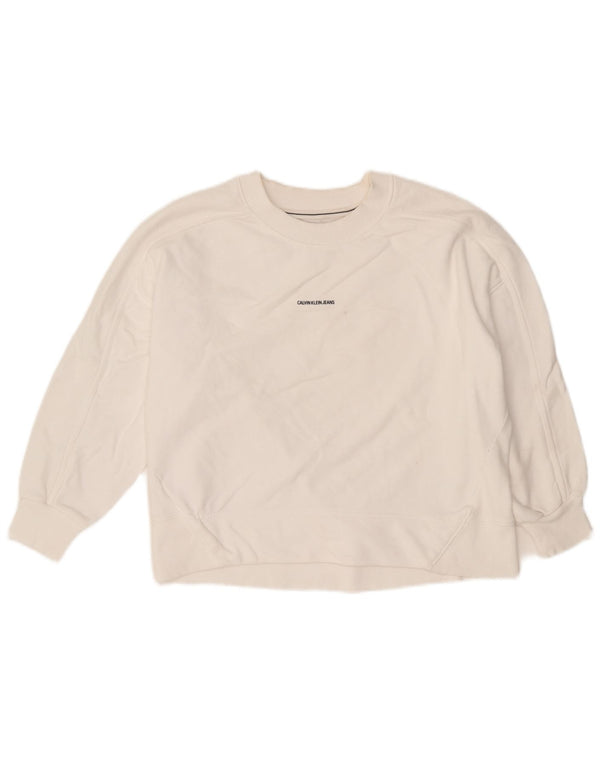 Calvin Klein Jeans Womens 3/4 Sleeve Sweatshirt Jumper UK 10 Small White