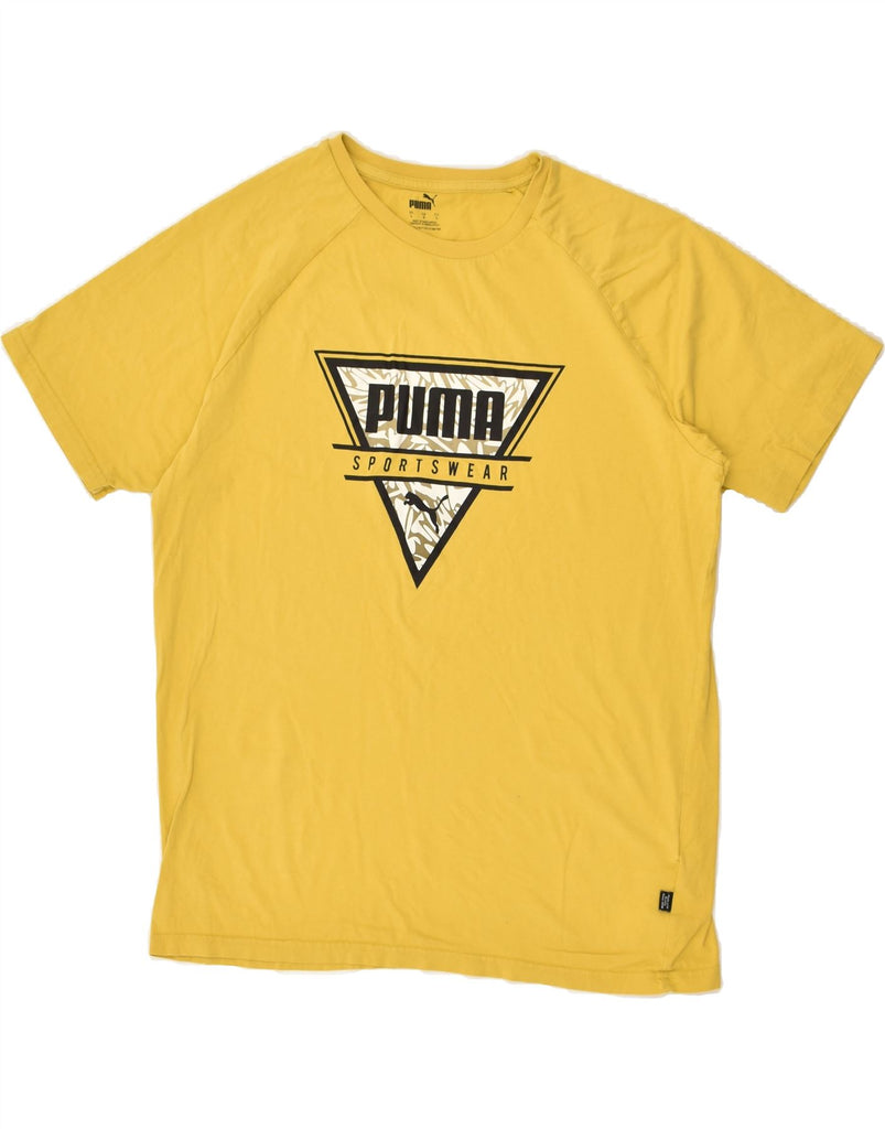 PUMA Womens Graphic T-Shirt Top UK 16 Large Yellow Cotton | Vintage Puma | Thrift | Second-Hand Puma | Used Clothing | Messina Hembry 