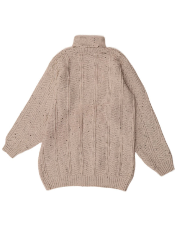 Vintage Mens Roll Neck Jumper Sweater XL White Flecked Acrylic