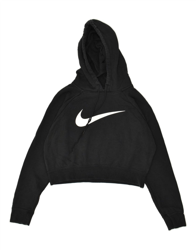 NIKE Womens Crop Hoodie Jumper UK 16 Large Black Cotton | Vintage Nike | Thrift | Second-Hand Nike | Used Clothing | Messina Hembry 