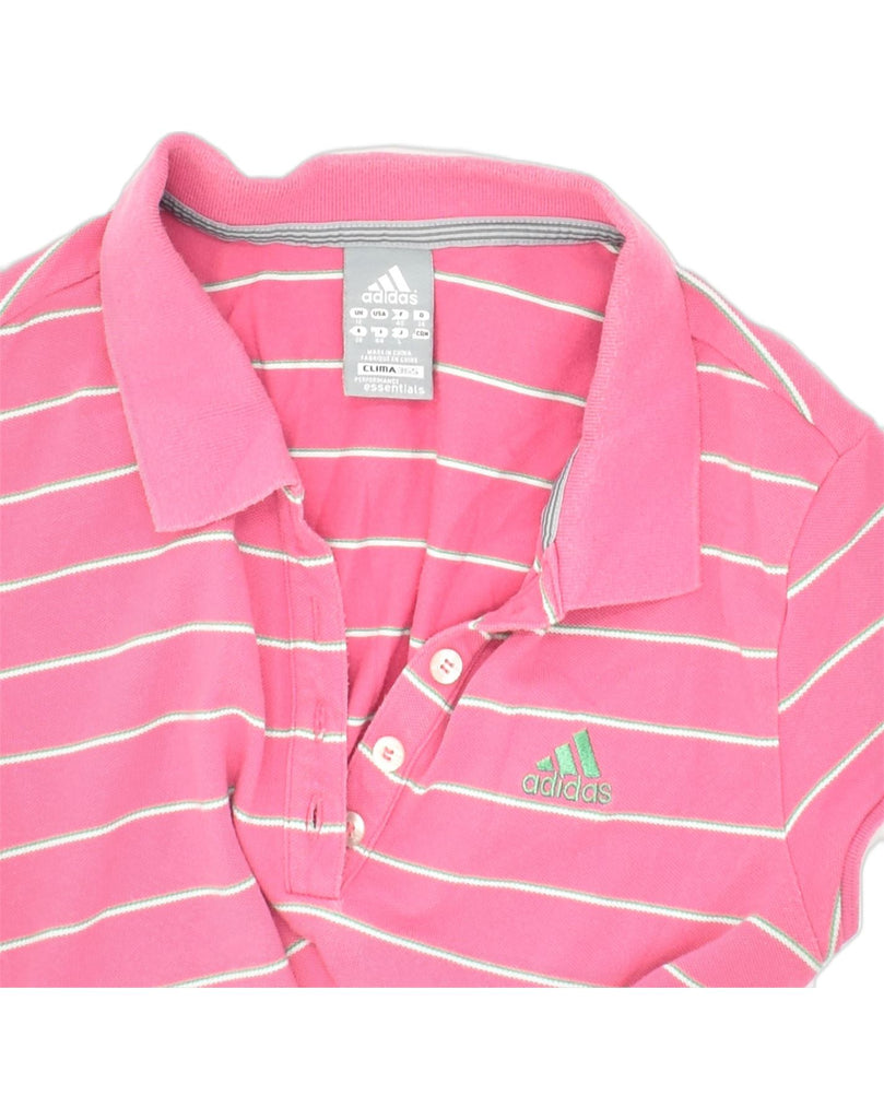 ADIDAS Womens Clima 365 Polo Shirt UK 12 Medium Pink Striped Cotton | Vintage Adidas | Thrift | Second-Hand Adidas | Used Clothing | Messina Hembry 