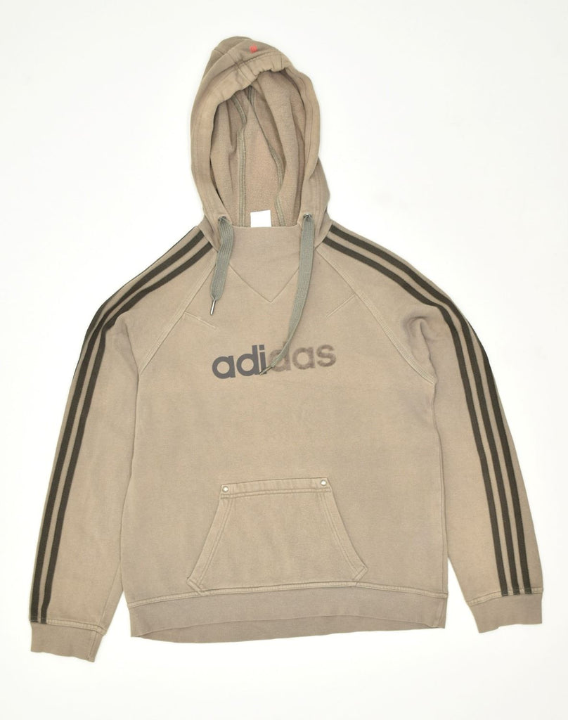 ADIDAS Womens Graphic Hoodie Jumper UK 14 Large Beige Cotton | Vintage | Thrift | Second-Hand | Used Clothing | Messina Hembry 