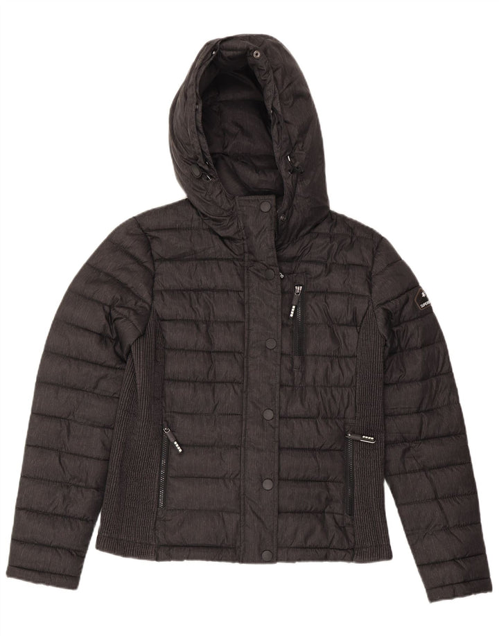 Superdry Girls Hooded Padded Jacket 15-16 Years Large Grey Polyester