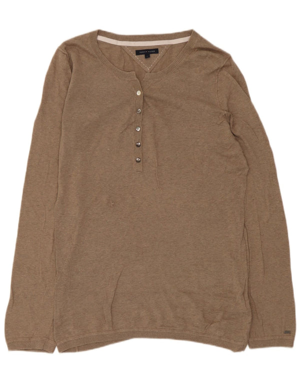 Tommy Hilfiger Womens Boat Neck Jumper Sweater UK 14 Large Brown Cotton