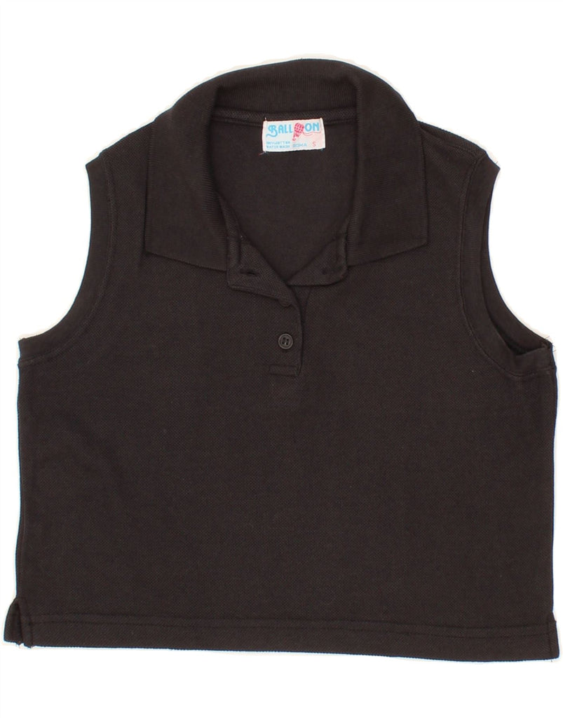 BALLOON Womens Sleeveless Crop Polo Shirt UK 10 Small Black Cotton Vintage Balloon and Second-Hand Balloon from Messina Hembry 