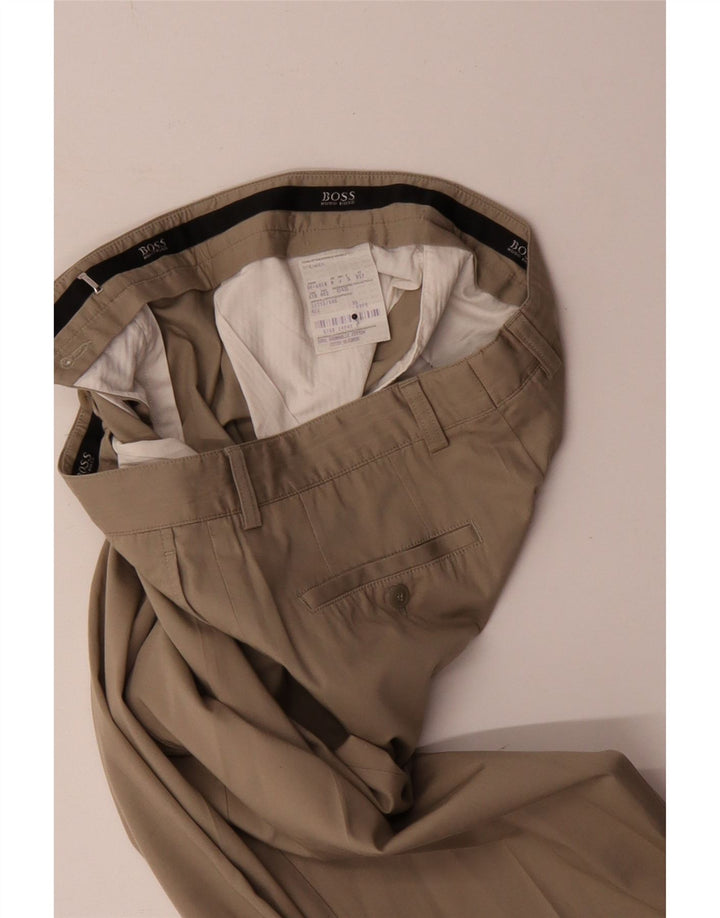 Hugo Boss Mens Straight Suit Trousers IT 48 Medium W32 L32 Beige Cotton