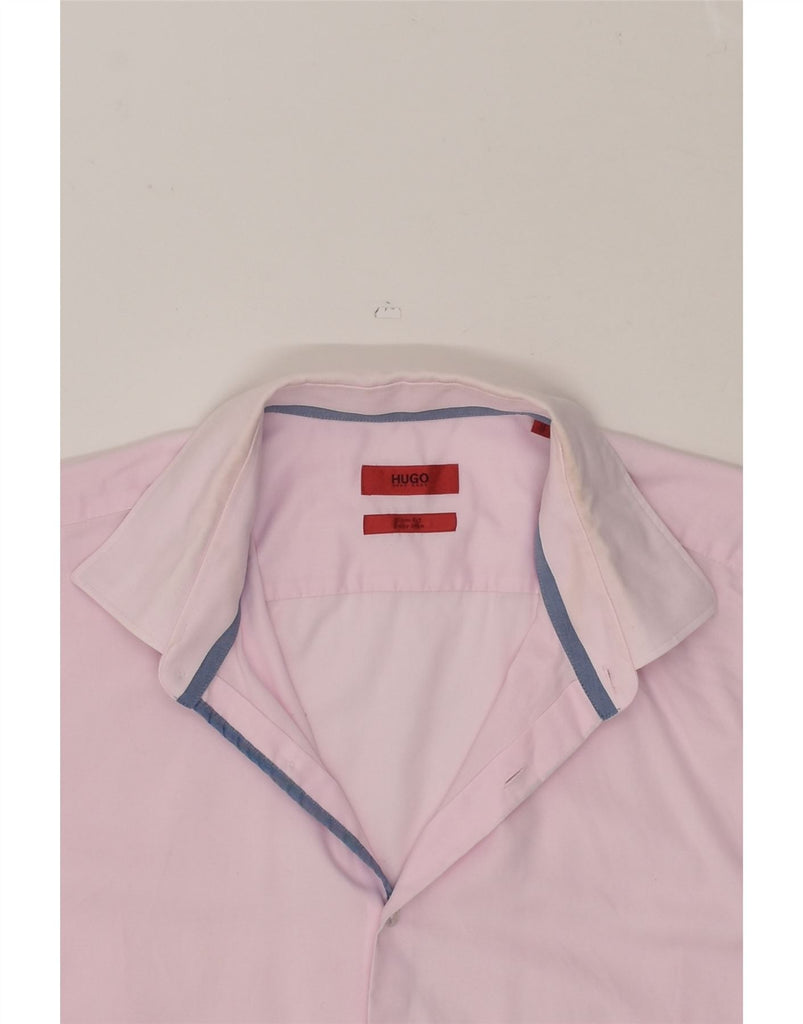 HUGO BOSS Mens Slim Fit Shirt Size 17 43 XL Pink Cotton | Vintage Hugo Boss | Thrift | Second-Hand Hugo Boss | Used Clothing | Messina Hembry 