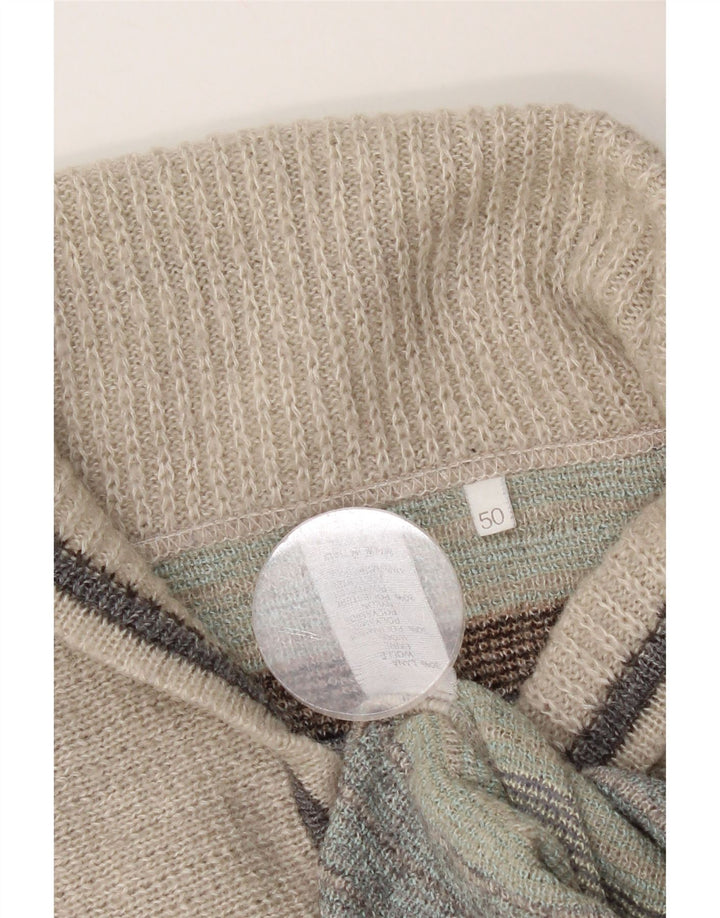 Vintage Mens Shawl Neck Jumper Sweater IT 50 Medium Grey Argyle/Diamond