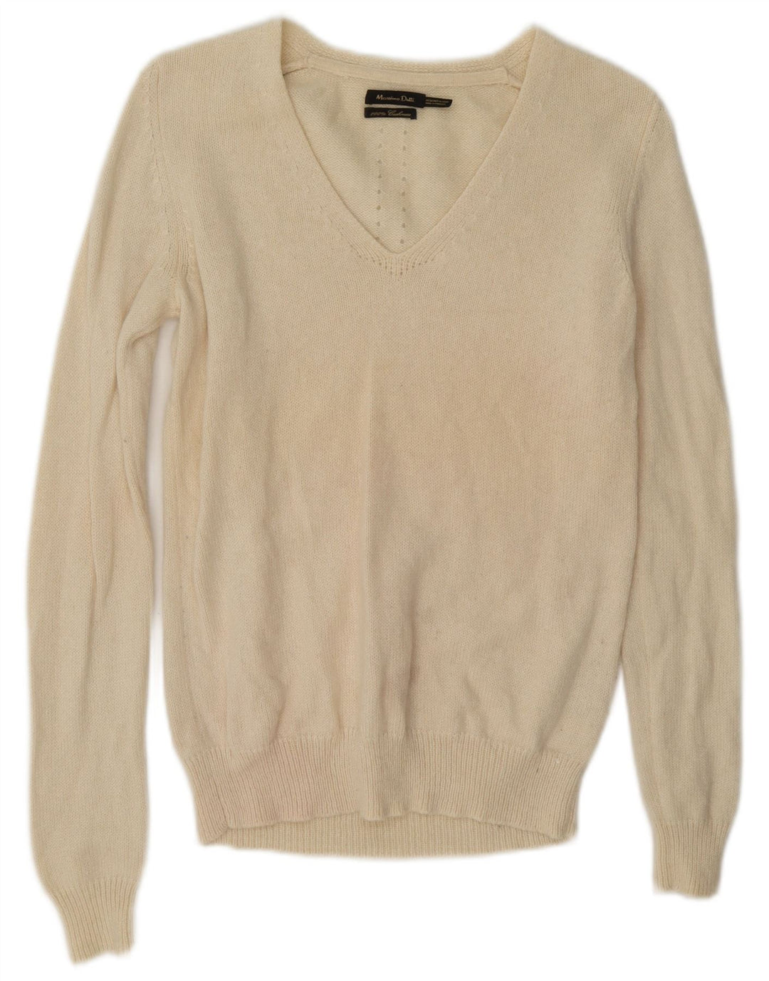 Massimo Dutti Womens V-Neck Jumper Sweater UK 14 Medium Off White Cashmere