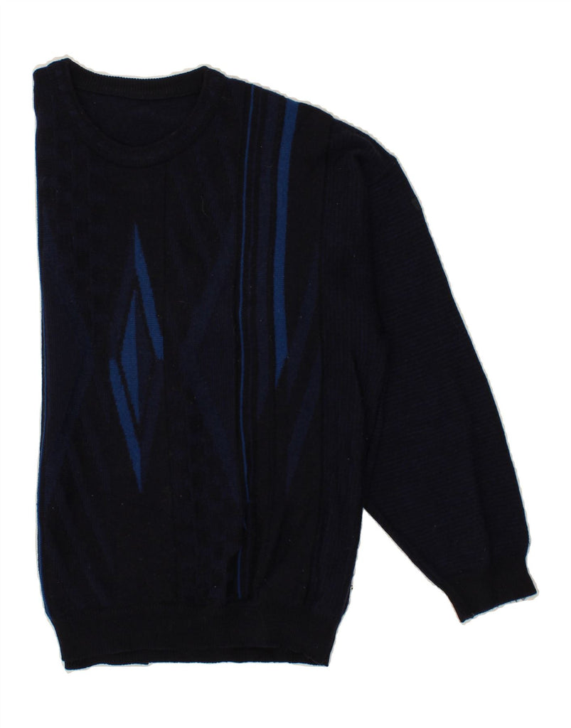 VINTAGE Mens Boat Neck Jumper Sweater Large Navy Blue Argyle/Diamond Vintage Vintage and Second-Hand Vintage from Messina Hembry 