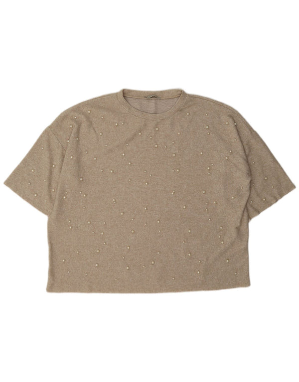 Zara Womens Oversized T-Shirt Top UK 16 Large Beige Spotted