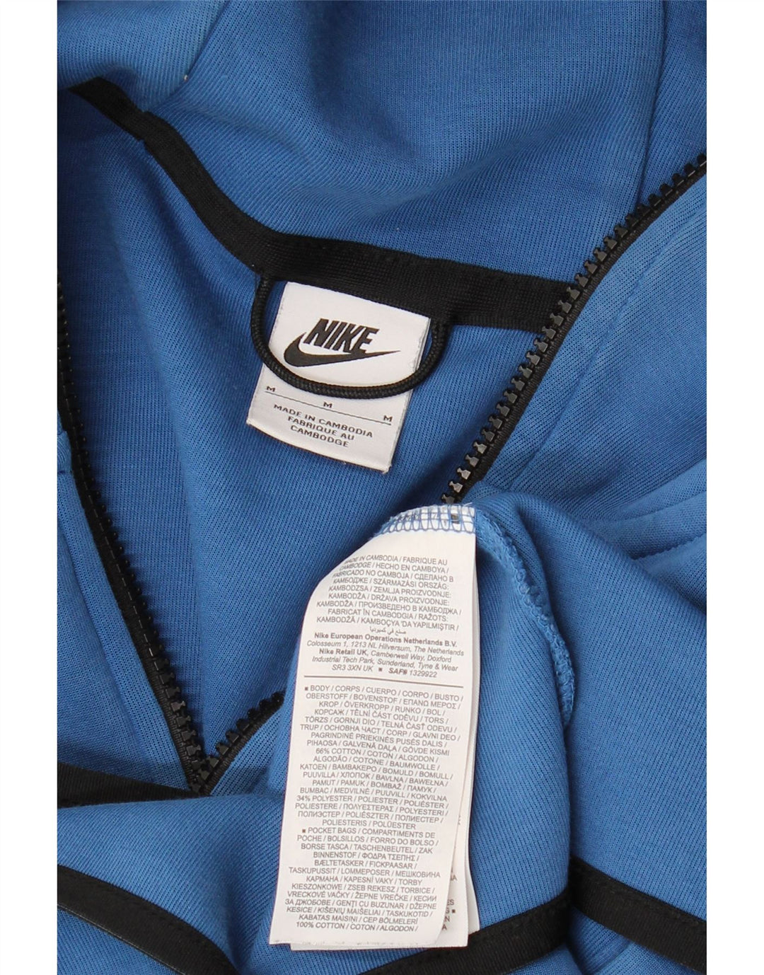 NIKE Mens Zip Hoodie Sweater Medium Blue Colourblock Cotton