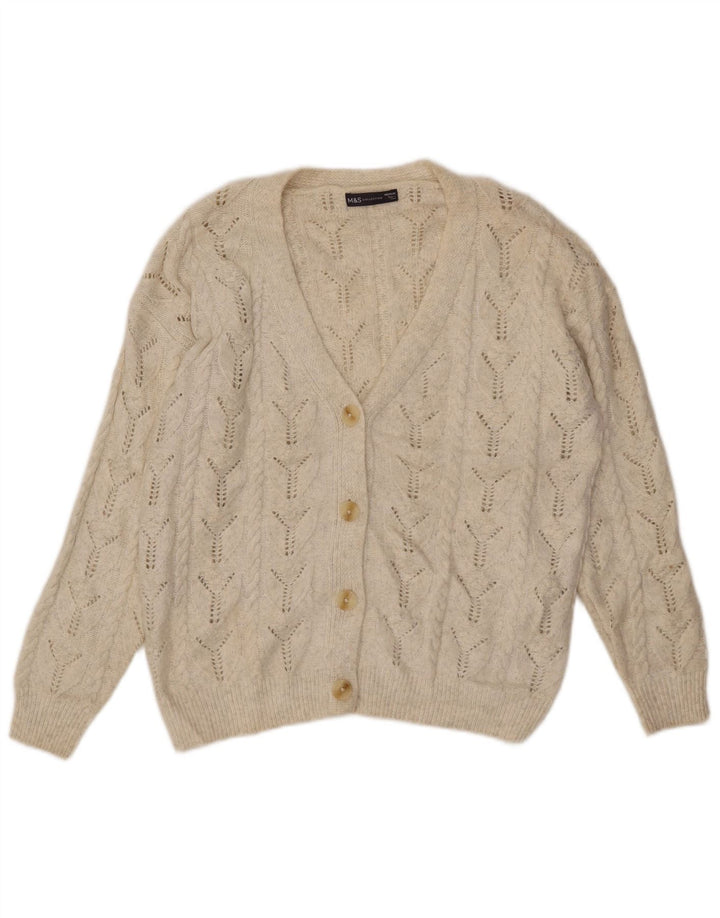 MARKS & SPENCER Womens Cardigan Sweater UK 14 Medium White Polyester