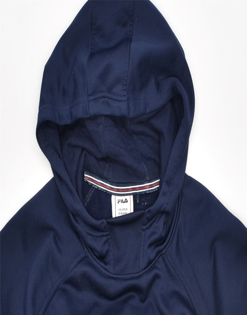 FILA Boys Graphic Hoodie Jumper 15-16 Years Navy Blue Polyester | Vintage | Thrift | Second-Hand | Used Clothing | Messina Hembry 