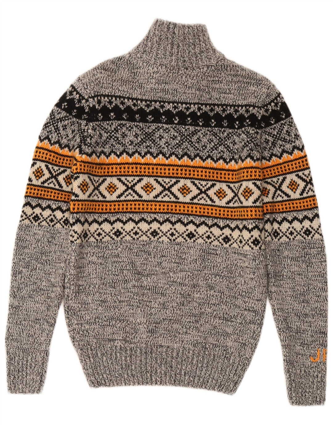 Superdry Mens Zip Neck Jumper Sweater Small Grey Fair Isle Acrylic