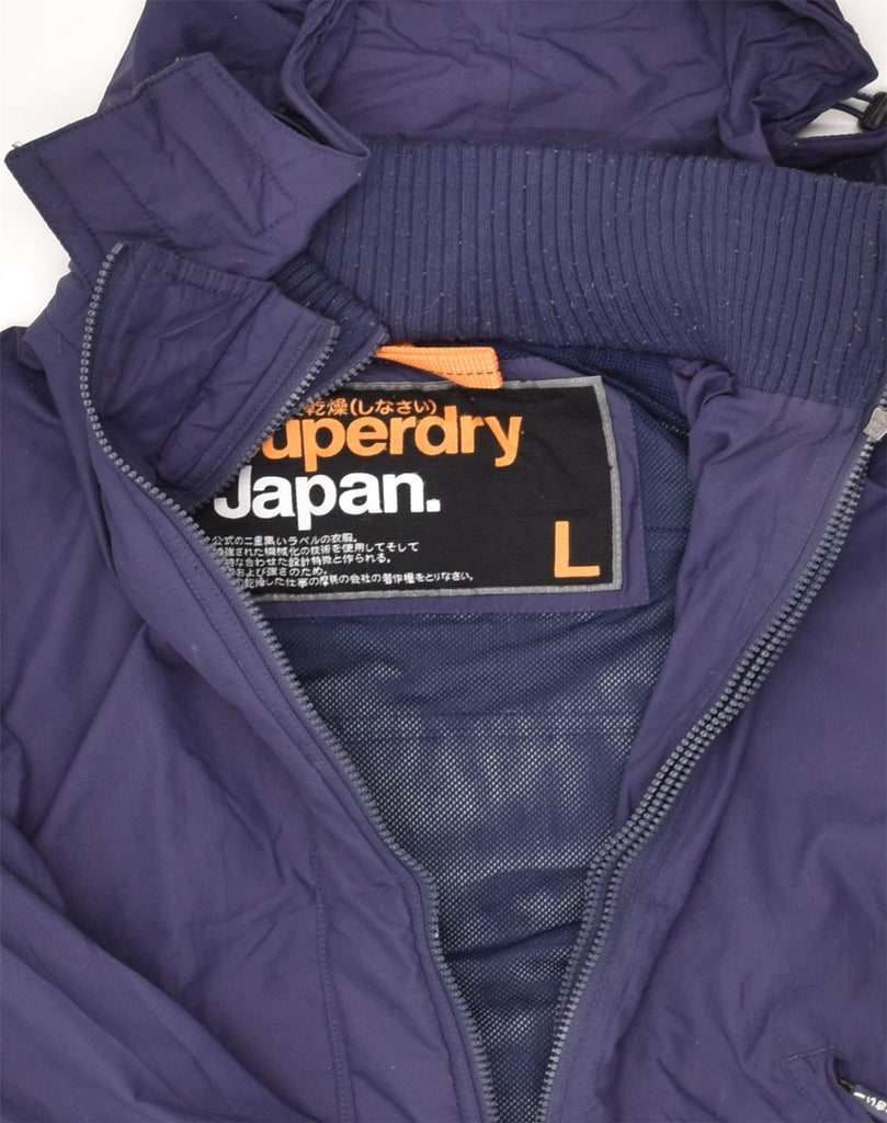 SUPERDRY Womens Hooded Rain Jacket UK 14 Large Navy Blue Nylon | Vintage Superdry | Thrift | Second-Hand Superdry | Used Clothing | Messina Hembry 