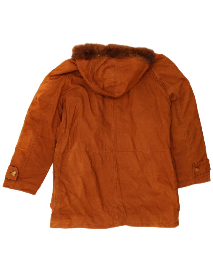 Vintage Mens Hooded Leather Jacket IT 50 Large Brown