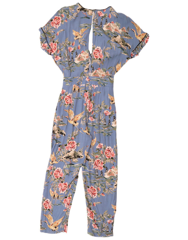 Zara Womens Short Sleeve Jumpsuit UK 6 XS  Blue Floral