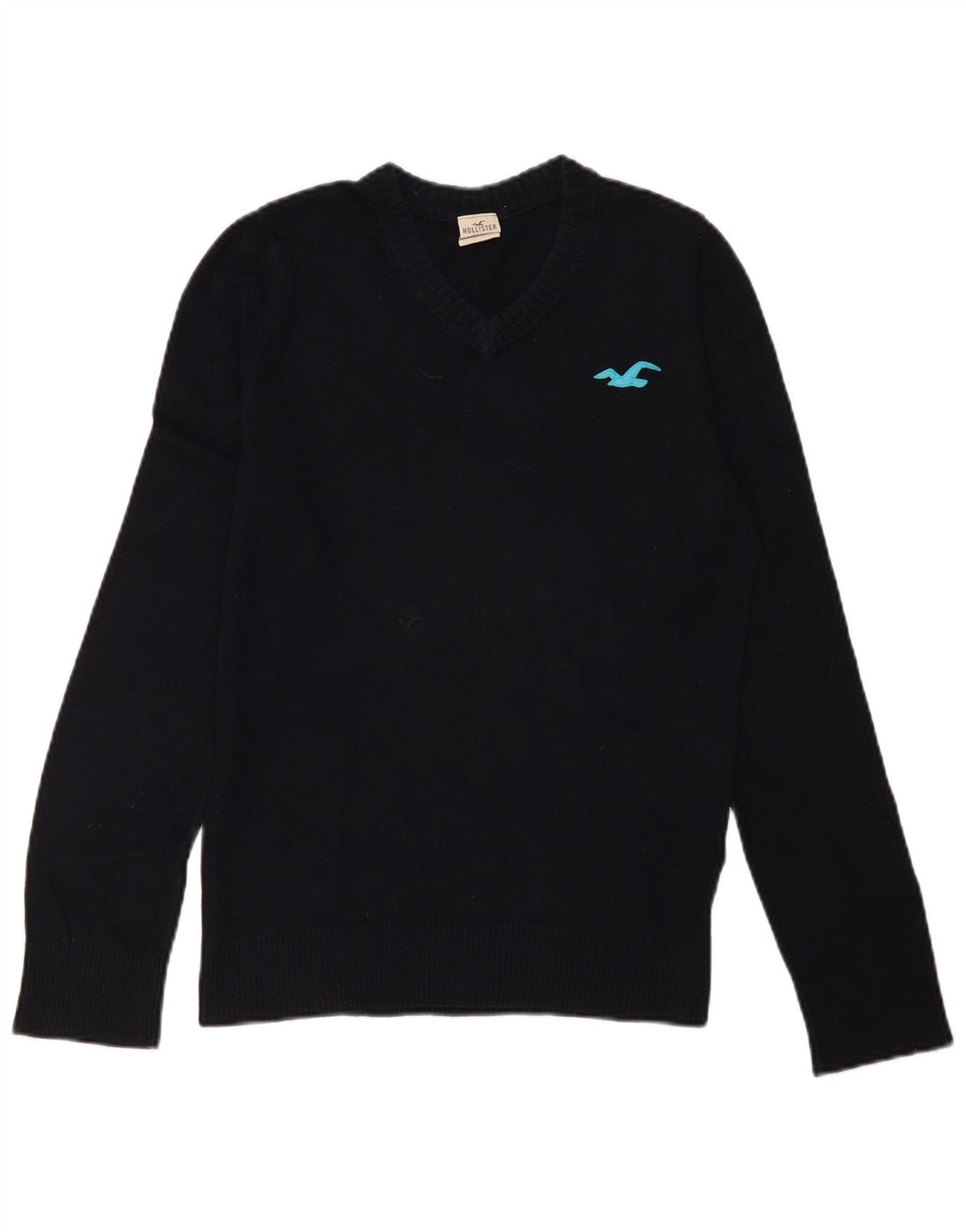 Hollister Mens V-Neck Jumper Sweater Medium Navy Blue Cotton
