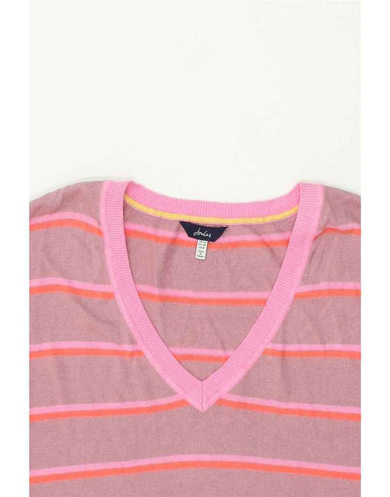 JOULES Womens Loose Fit V-Neck Jumper Sweater UK 12 Medium Pink Striped | Vintage Joules | Thrift | Second-Hand Joules | Used Clothing | Messina Hembry 