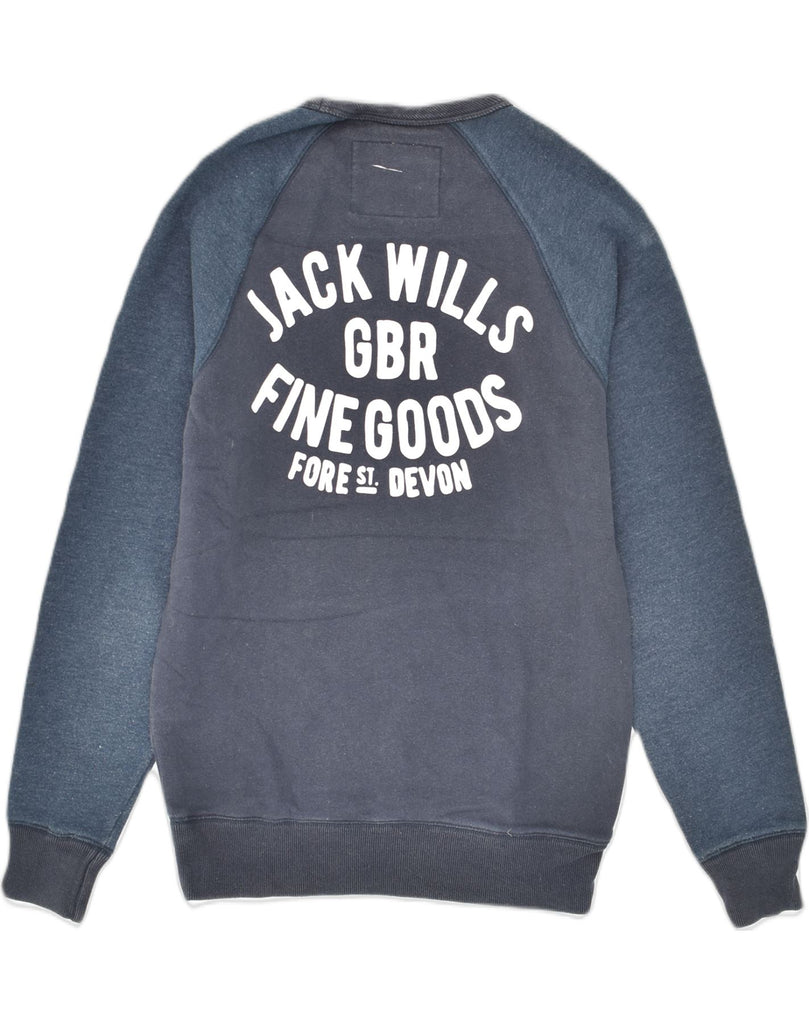 JACK WILLS Mens Graphic Sweatshirt Jumper Small Navy Blue Colourblock | Vintage Jack Wills | Thrift | Second-Hand Jack Wills | Used Clothing | Messina Hembry 