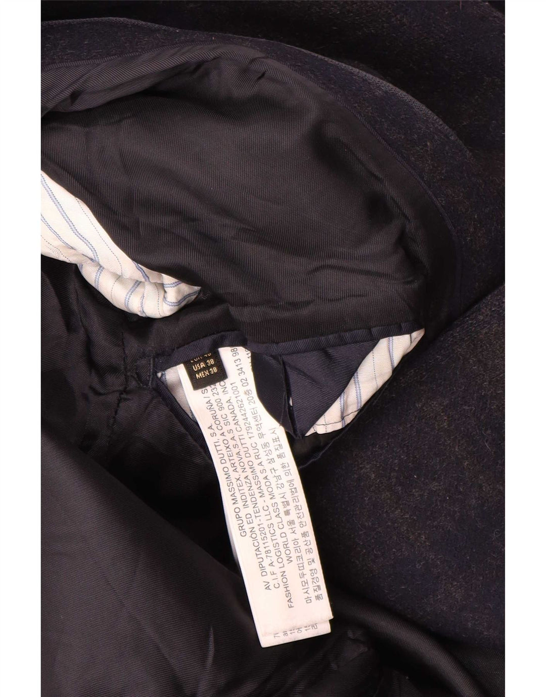 Massimo Dutti Mens Overcoat EU 48 Medium Navy Blue Check Wool