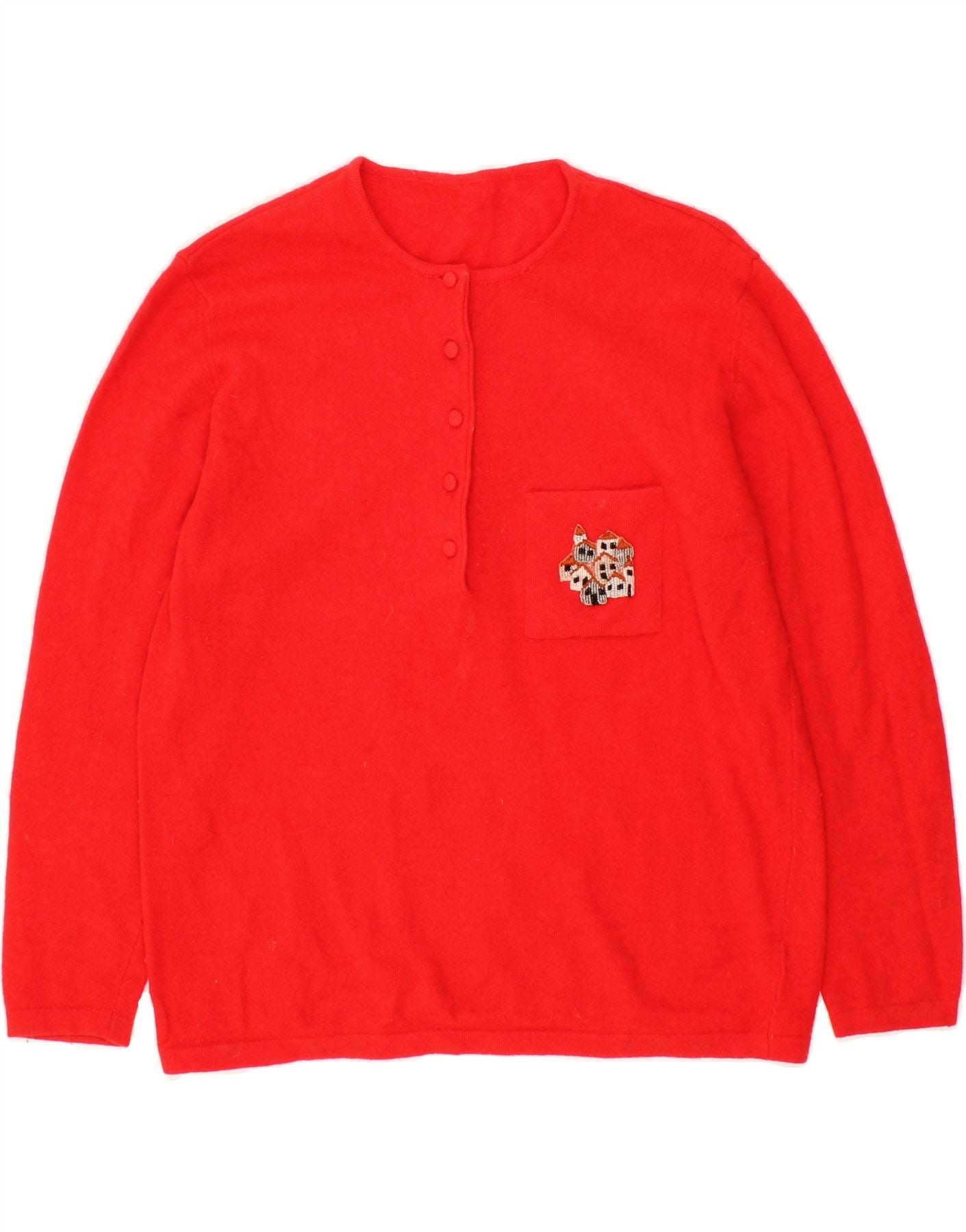 VINTAGE Womens Crew Neck Jumper Sweater UK 16 Large Red Wool