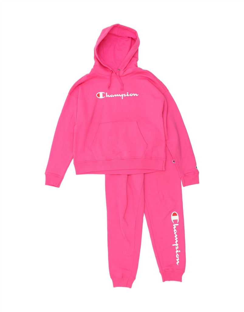 CHAMPION Womens Graphic Hooded Full Tracksuit UK 14 Medium Pink Cotton | Vintage Champion | Thrift | Second-Hand Champion | Used Clothing | Messina Hembry 