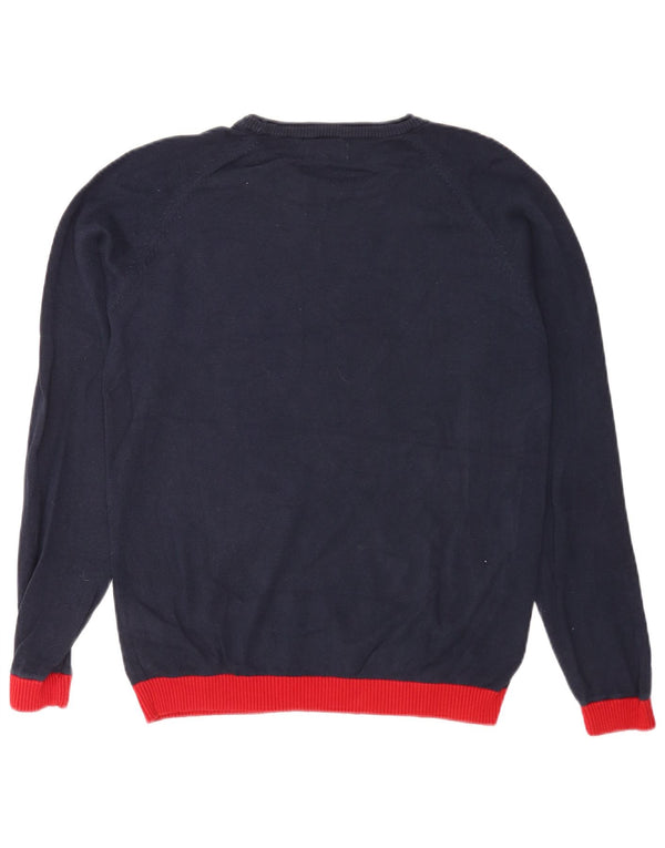 Jack & Jones Mens Crew Neck Jumper Sweater Large Navy Blue Colourblock