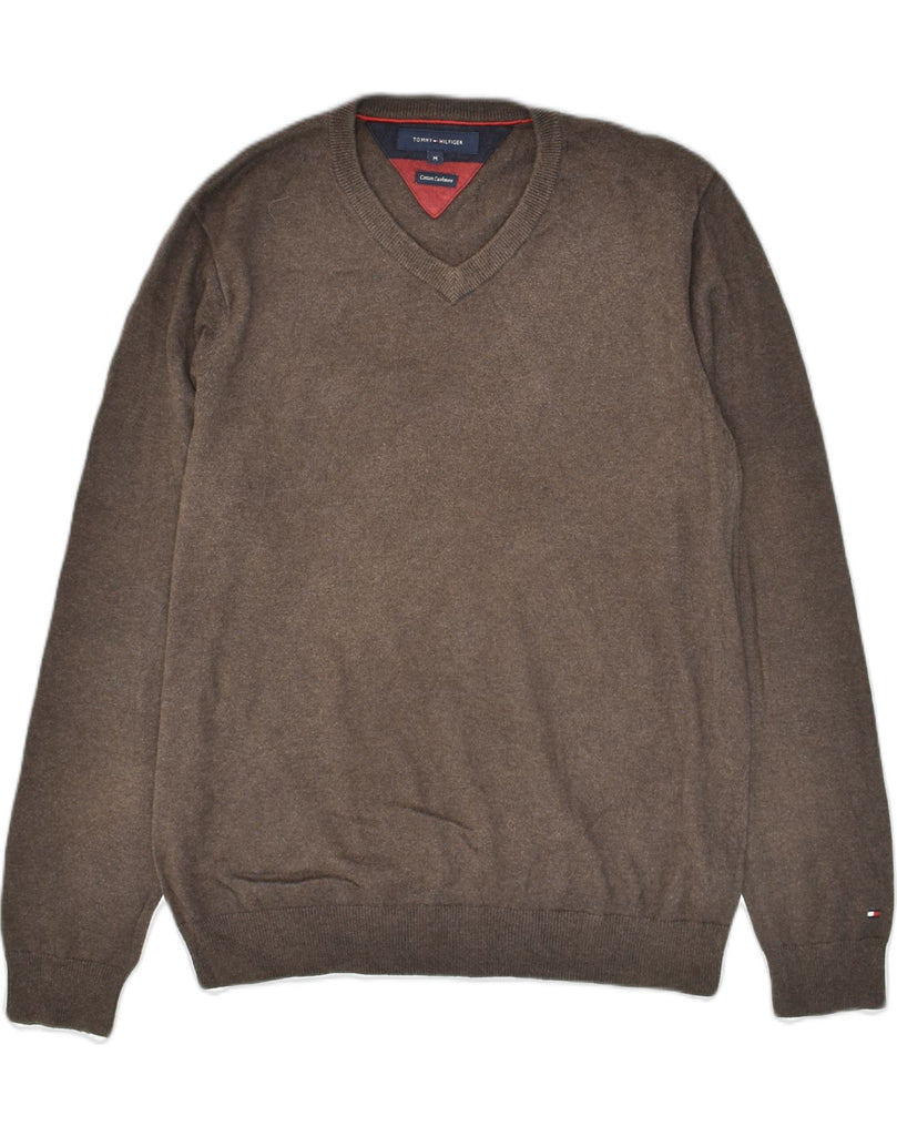 TOMMY HILFIGER Mens V-Neck Jumper Sweater Medium Brown Cotton | Vintage Tommy Hilfiger | Thrift | Second-Hand Tommy Hilfiger | Used Clothing | Messina Hembry 