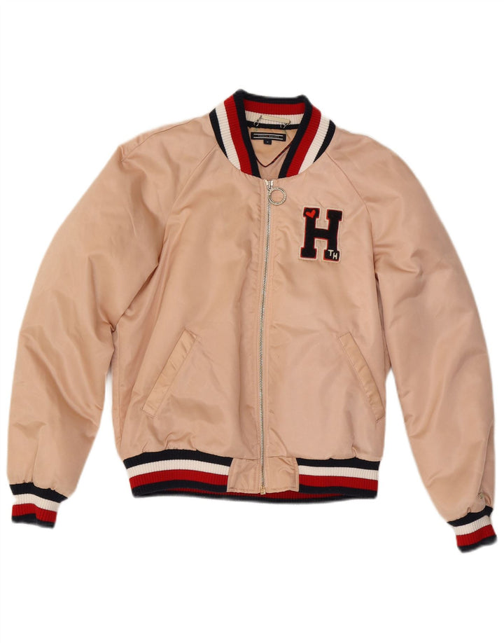 TOMMY HILFIGER Womens Graphic Varsity Jacket UK 14 Medium Pink Heart