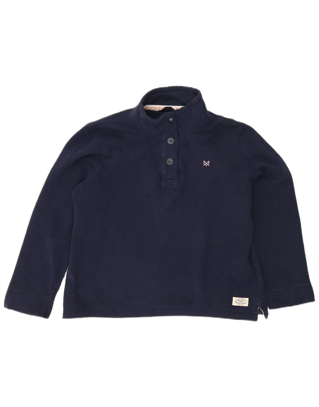 CREW CLOTHING Womens Button Neck Sweatshirt Jumper UK 16 Large Navy Blue