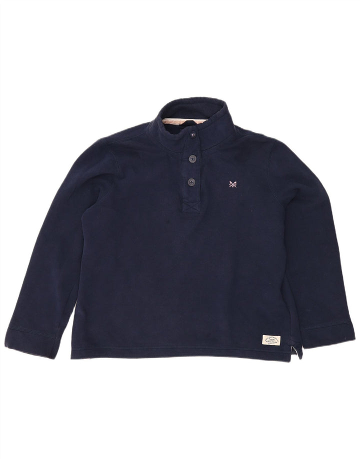 CREW CLOTHING Womens Button Neck Sweatshirt Jumper UK 16 Large Navy Blue