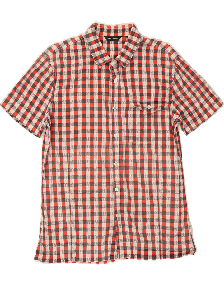 DKNY Mens Short Sleeve Shirt Medium Red Check Cotton Vintage Dkny and Second-Hand Dkny from Messina Hembry 