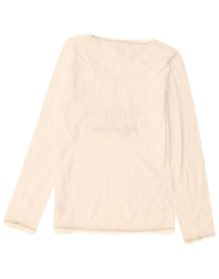 Tommy Hilfiger Womens Graphic Top Long Sleeve UK 12 Medium White Cotton