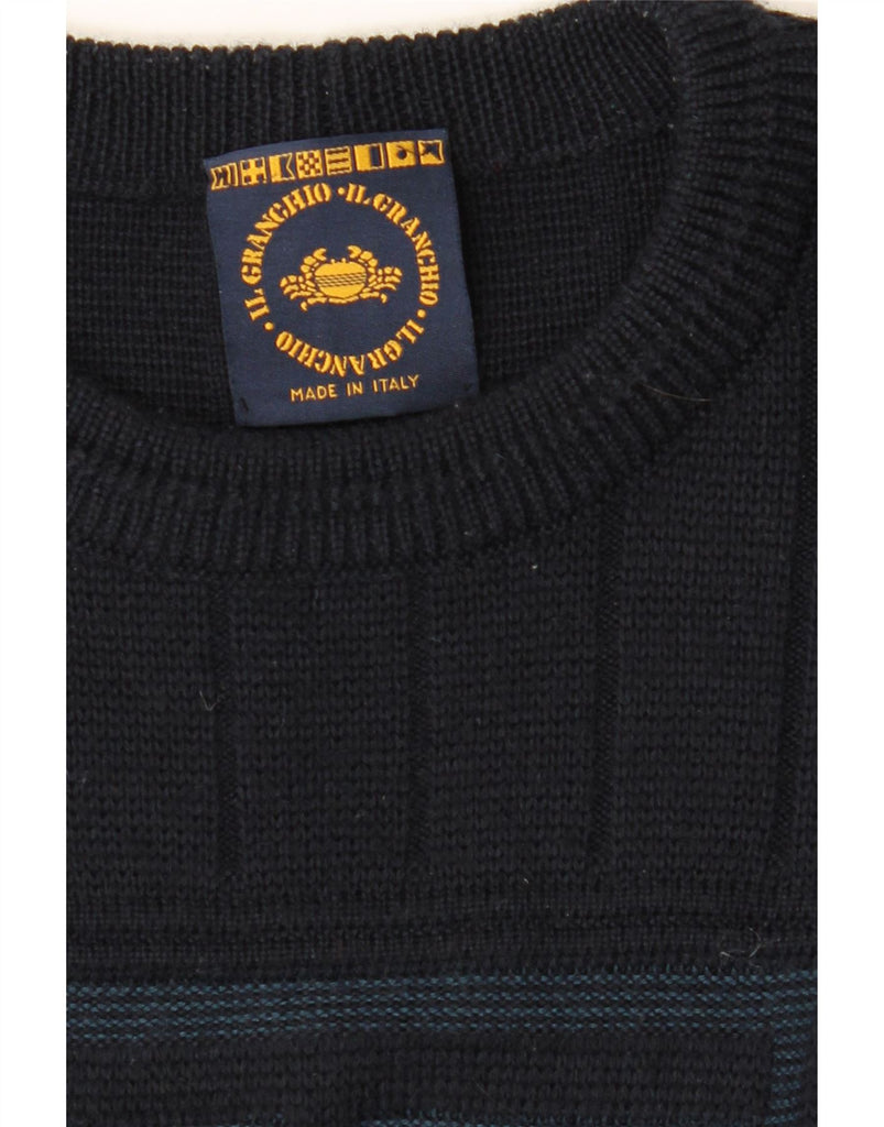 IL GRANCHIO Mens Crew Neck Jumper Sweater XL Navy Blue Argyle/Diamond Vintage Il Granchio and Second-Hand Il Granchio from Messina Hembry 