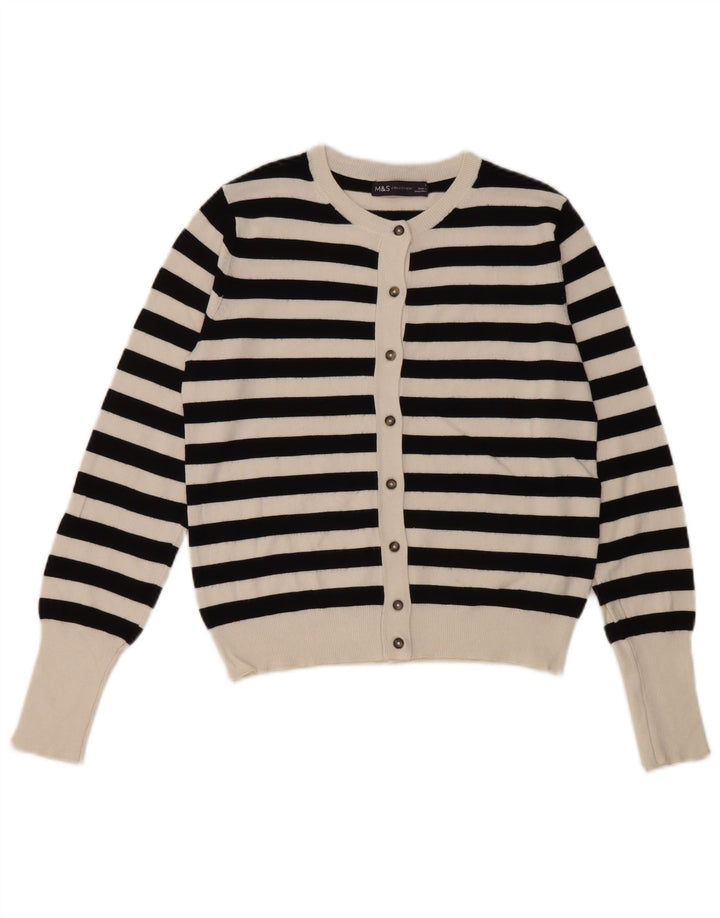 Marks & Spencer Womens Cardigan Sweater UK 8 Small  Black Striped Viscose