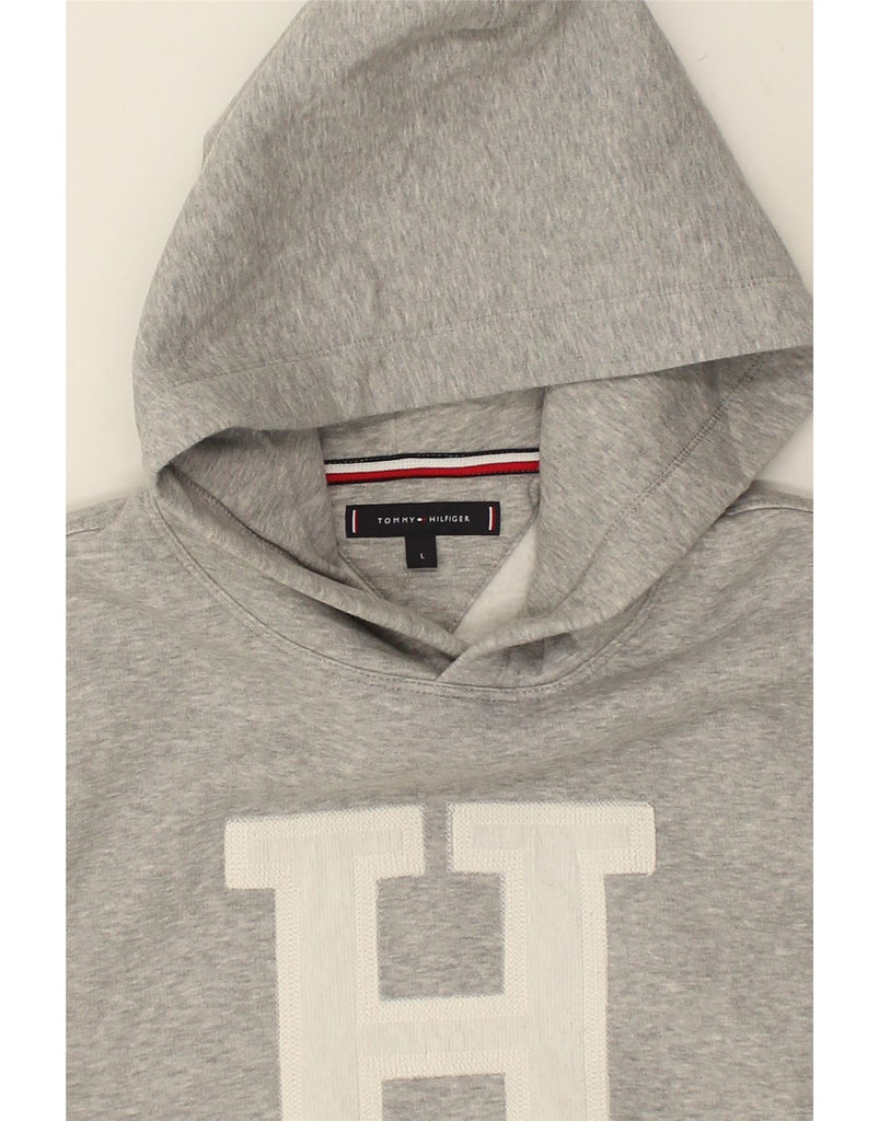 TOMMY HILFIGER Mens Graphic Hoodie Jumper Large Grey Cotton | Vintage Tommy Hilfiger | Thrift | Second-Hand Tommy Hilfiger | Used Clothing | Messina Hembry 