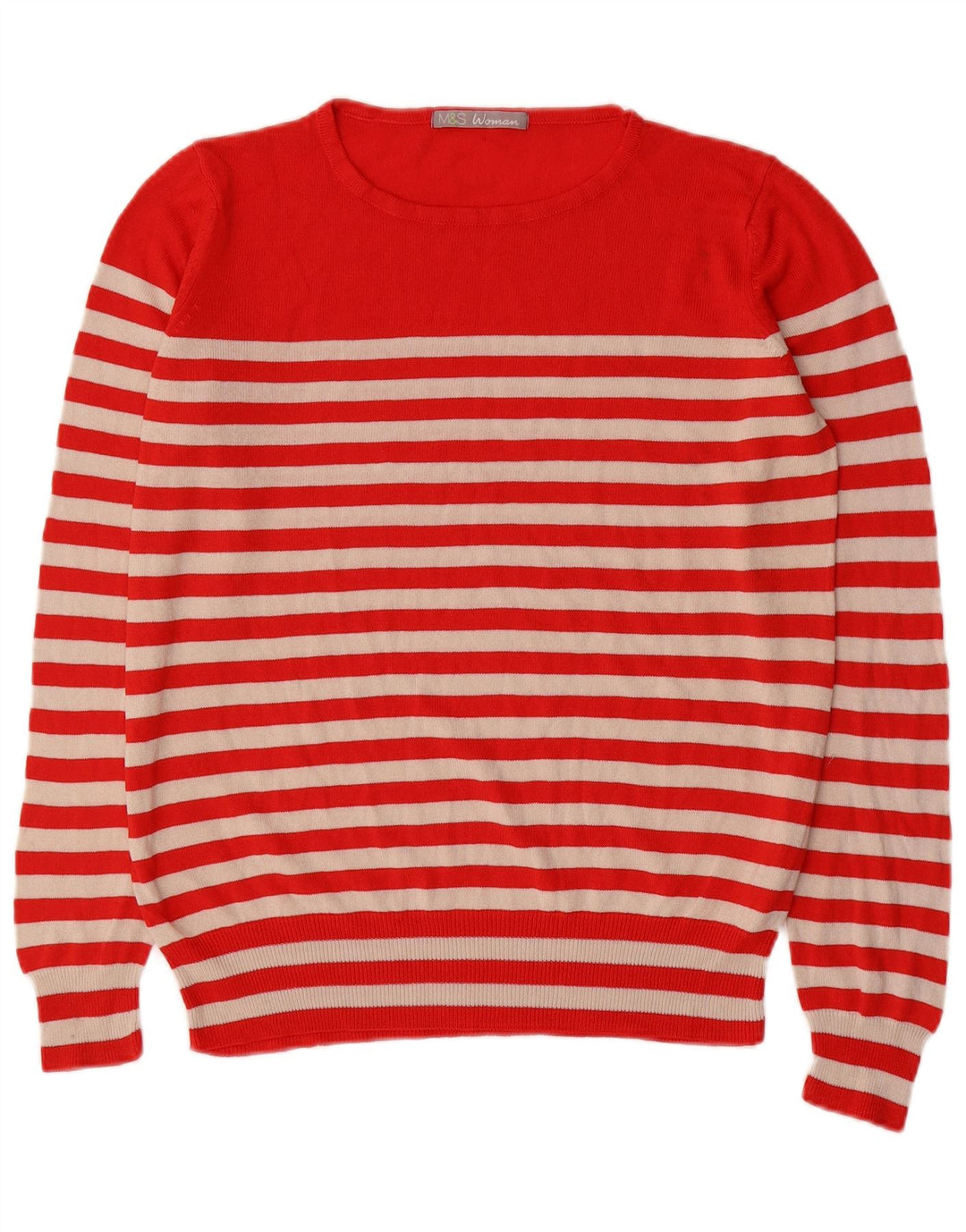 Marks & Spencer Womens Crew Neck Jumper Sweater UK 14 Medium Red Striped