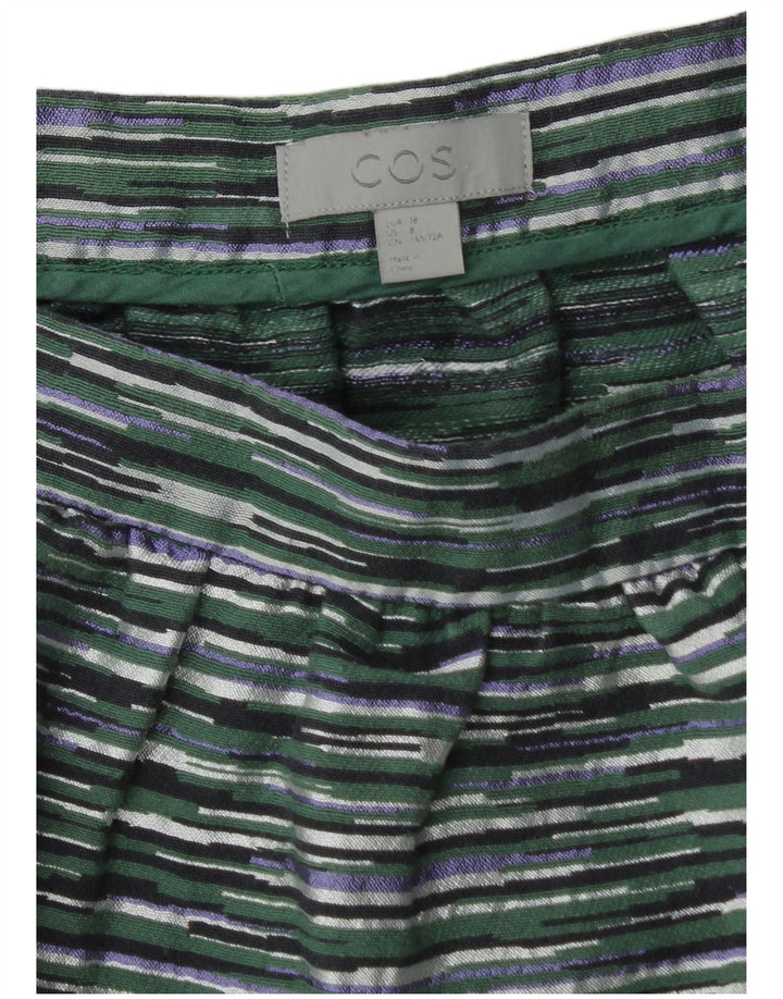 COS Womens A-Line Skirt EU 38 Medium W30  Green Striped Cotton