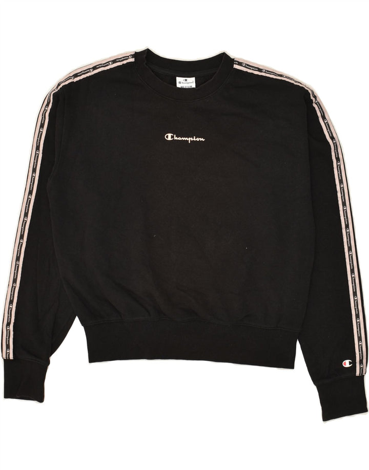 CHAMPION Womens Crop Graphic Sweatshirt Jumper UK 14 Medium Black Cotton Vintage Champion and Second-Hand Champion from Messina Hembry 